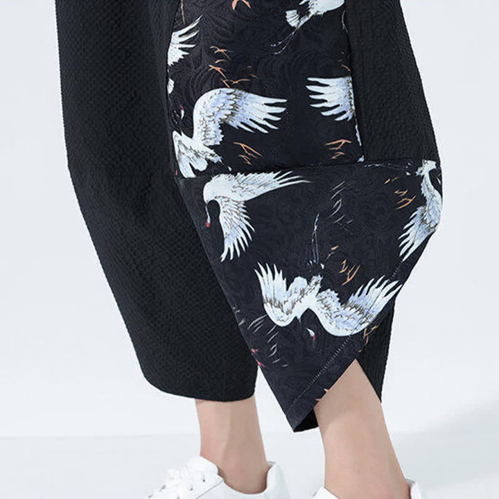 Buddha Stones Pantaloni harem da uomo estivi con coulisse, nappine e stampa gru - image 17