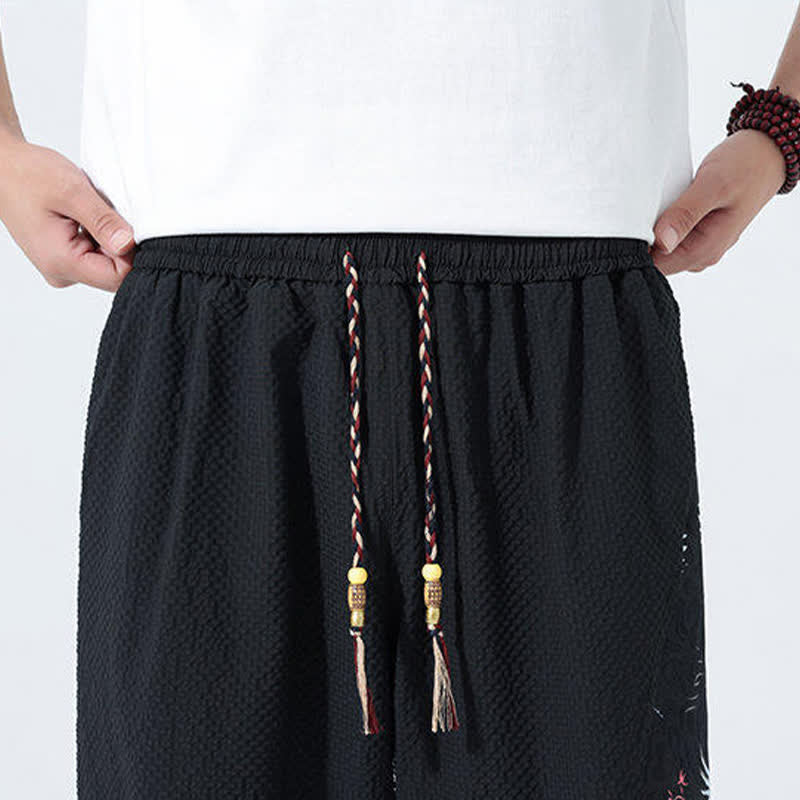 Buddha Stones Pantaloni harem da uomo estivi con coulisse, nappine e stampa gru - image 18