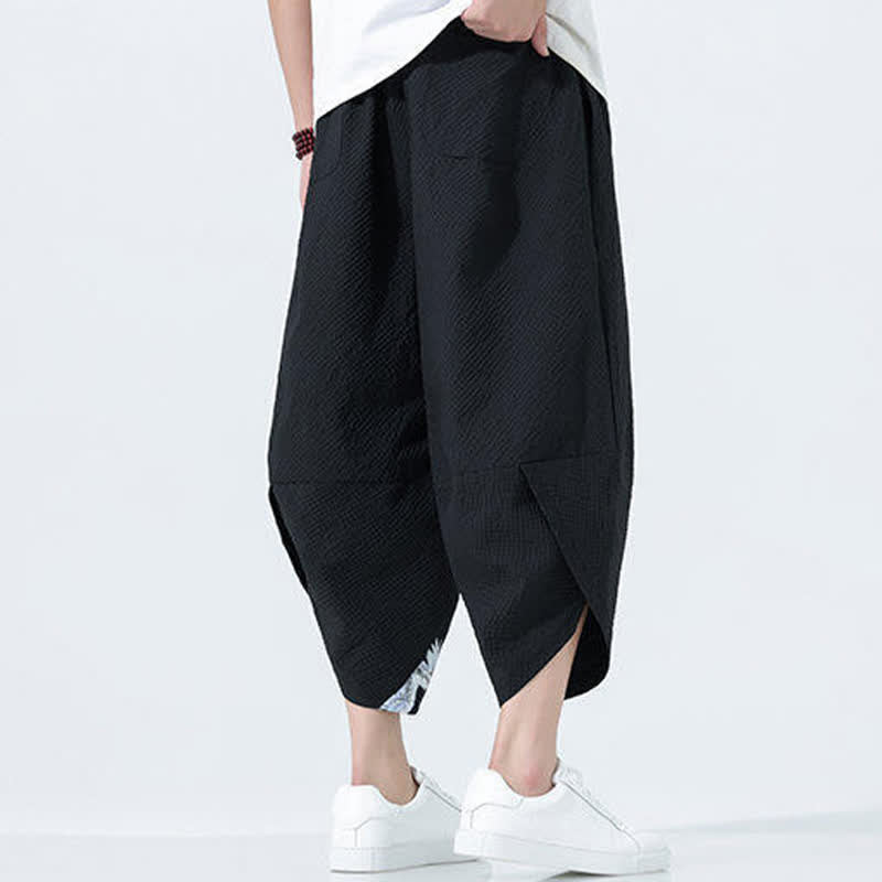 Buddha Stones Pantaloni harem da uomo estivi con coulisse, nappine e stampa gru - image 11