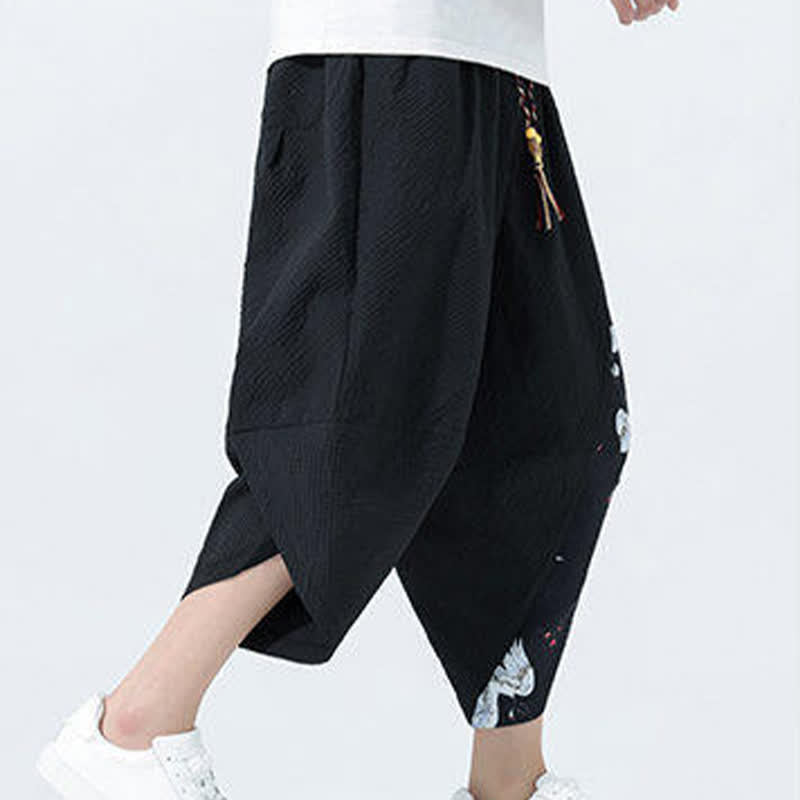 Buddha Stones Pantaloni harem da uomo estivi con coulisse, nappine e stampa gru - image 9