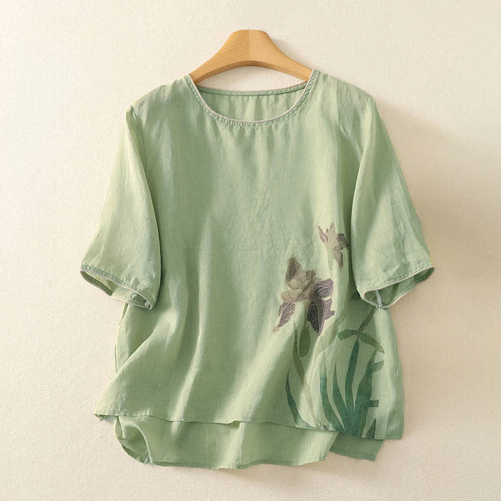 Buddha Stones T-shirt da donna a maniche corte con stampa floreale estiva - Verde pallido - US8-10, UK/AU12-14, EU40-42 (2XL) - image 0