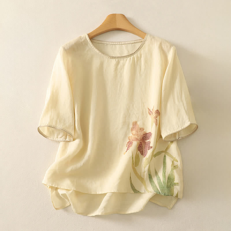Buddha Stones T-shirt da donna a maniche corte con stampa floreale estiva - Beige - US8-10, UK/AU12-14, EU40-42 (2XL) - image 10