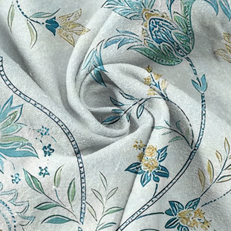 Buddha Stones Pantaloni estivi da donna in cotone con fantasia floreale paisley e vita elasticizzata, dotati di tasche. - image 1