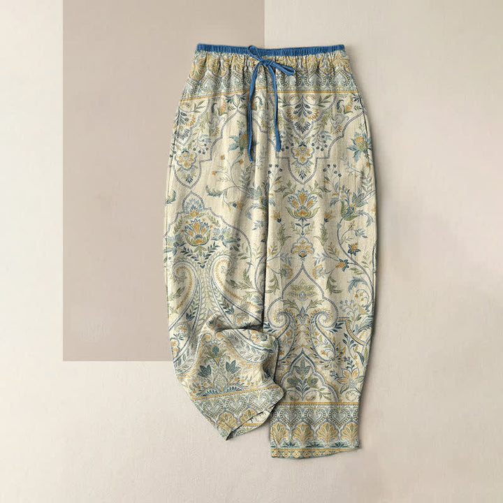Buddha Stones Pantaloni estivi da donna in cotone con fantasia floreale paisley e vita elasticizzata, dotati di tasche. - Beige - US16, UK/AU20, EU48 (3XL) - image 3