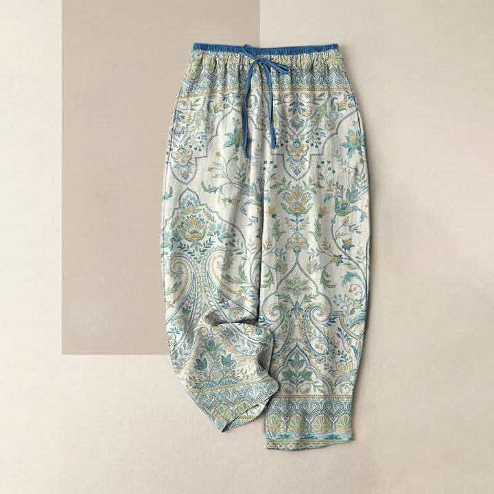 Buddha Stones Pantaloni estivi da donna in cotone con fantasia floreale paisley e vita elasticizzata, dotati di tasche. - Avorio - US16, UK/AU20, EU48 (3XL) - image 4