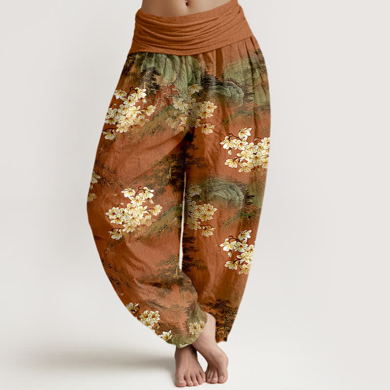 Buddha Stones Pantaloni harem da donna in puro cotone con motivo floreale acquerellato e vita elasticizzata. - Siena - US16, UK/AU20, EU48 (3XL) - image 5