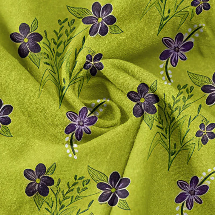 Buddha Stones Pantaloni da donna in puro cotone con elastico in vita e tasche, fantasia floreale viola a foglie, con motivo a foglie. - image 2