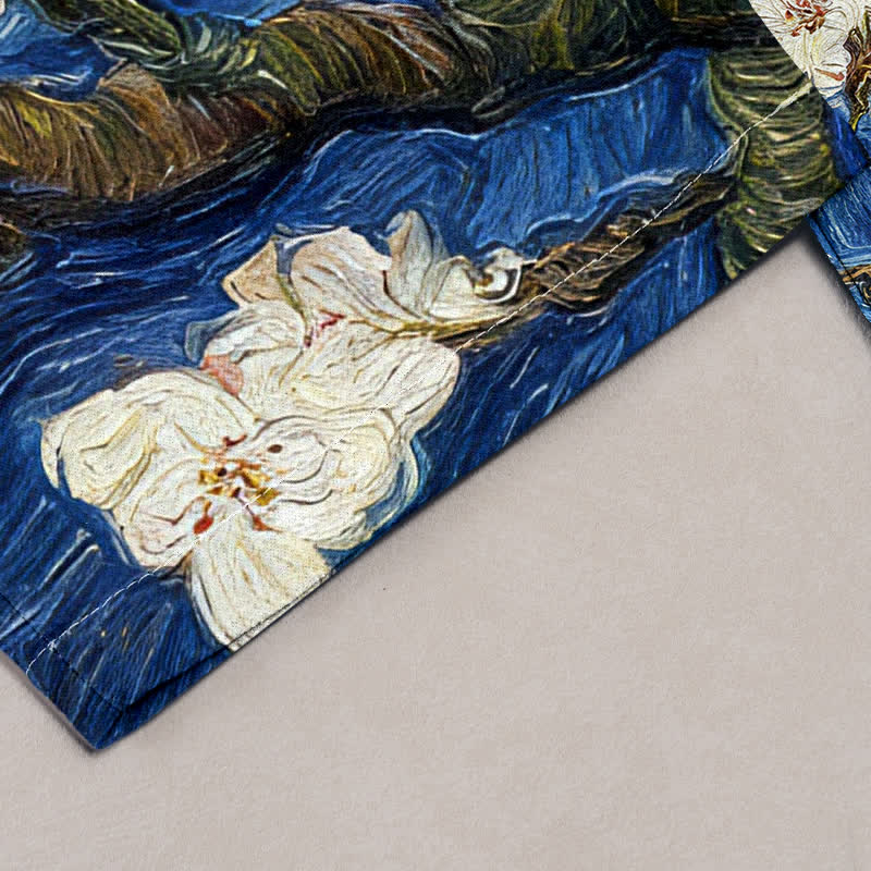 Buddha Stones Pantaloni da donna con elastico in vita e tasche, con motivo "Cielo stellato e mandorlo in fiore" di Van Gogh. - image 1
