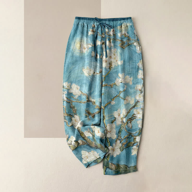 Buddha Stones Pantaloni da donna con elastico in vita e tasche, con motivo "Cielo stellato e mandorlo in fiore" di Van Gogh. - Turchese pallido - US16, UK/AU20, EU48 (3XL) - image 3