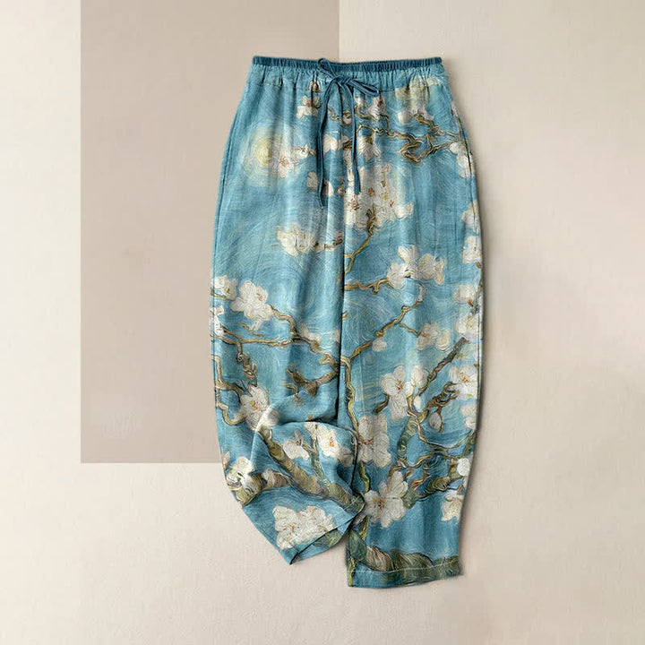 Buddha Stones Pantaloni da donna con elastico in vita e tasche, con motivo "Cielo stellato e mandorlo in fiore" di Van Gogh. - Turchese pallido - US16, UK/AU20, EU48 (3XL) - image 3