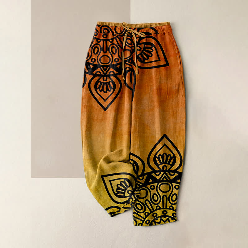 Buddha Stones Pantaloni da donna in puro cotone con elastico in vita e motivo mandala sfumato, con tasche. - Arancione scuro - US16, UK/AU20, EU48 (3XL) - image 4