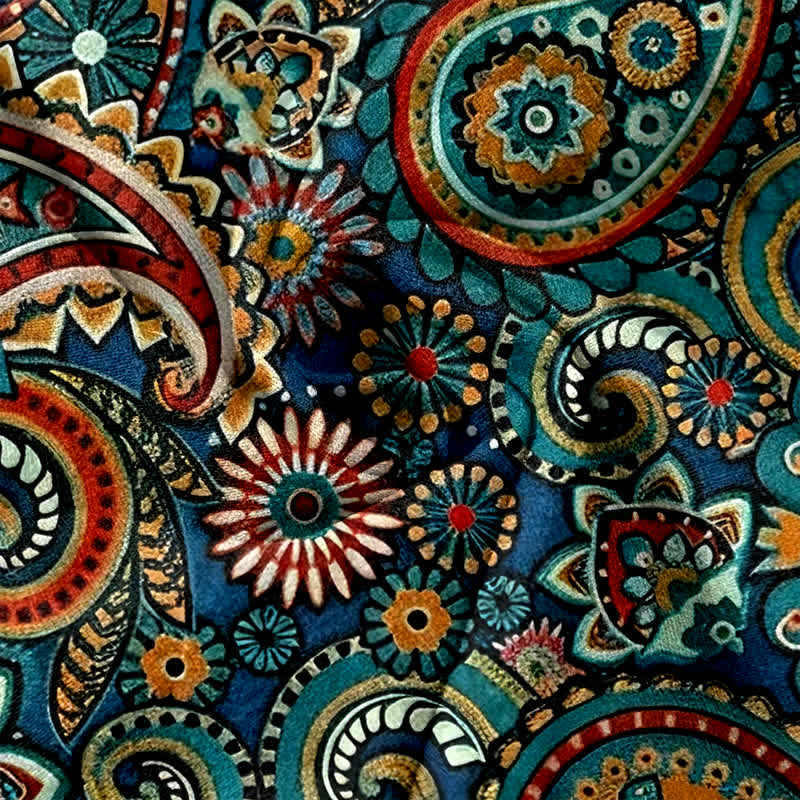 Buddha Stones Pantaloni da donna in puro cotone con stampa floreale paisley e vita elasticizzata, dotati di tasche. - image 3