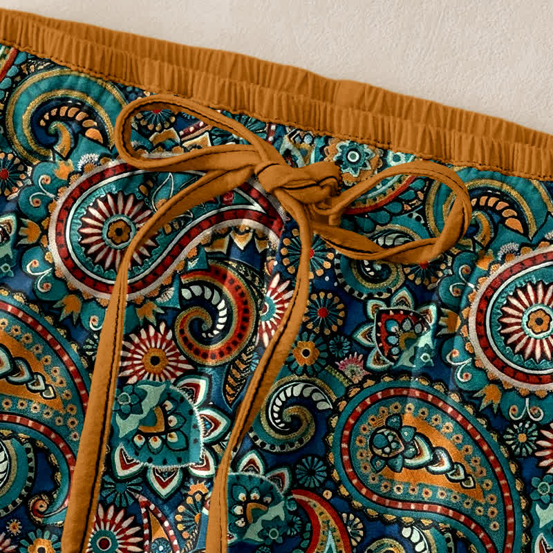 Buddha Stones Pantaloni da donna in puro cotone con stampa floreale paisley e vita elasticizzata, dotati di tasche. - image 1