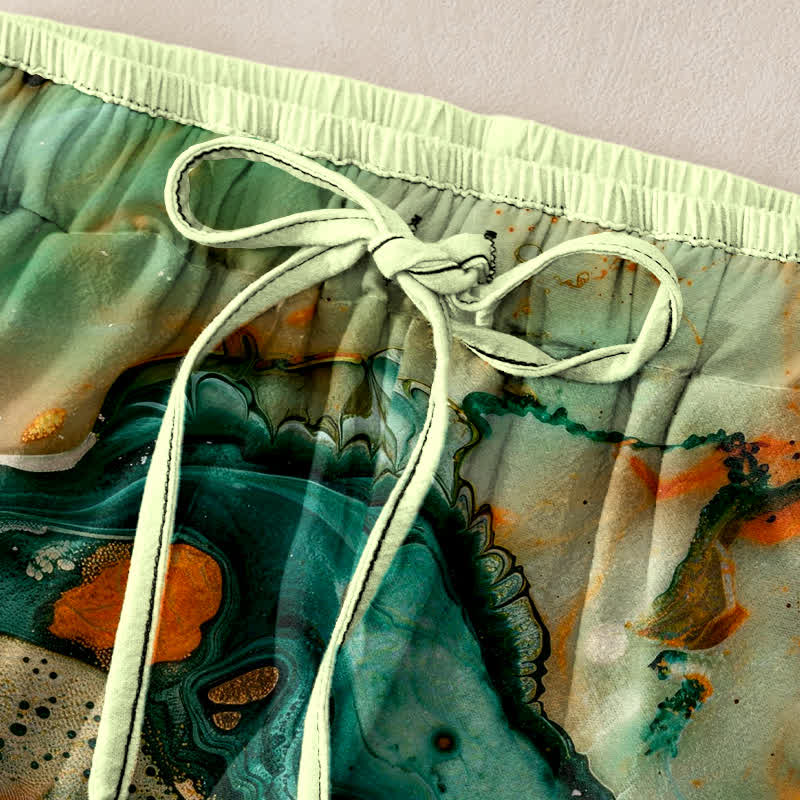 Buddha Stones Pantaloni da donna in cotone con elastico in vita e tasche, fantasia a onde effetto marmo. - image 1