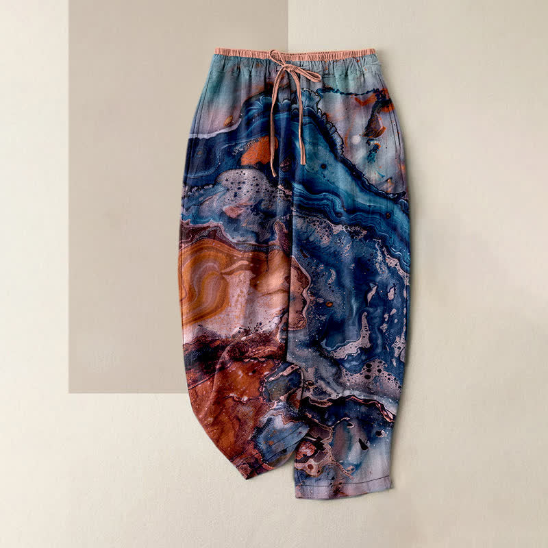 Buddha Stones Pantaloni da donna in cotone con elastico in vita e tasche, fantasia a onde effetto marmo. - SteelBlue - US16, UK/AU20, EU48 (3XL) - image 4