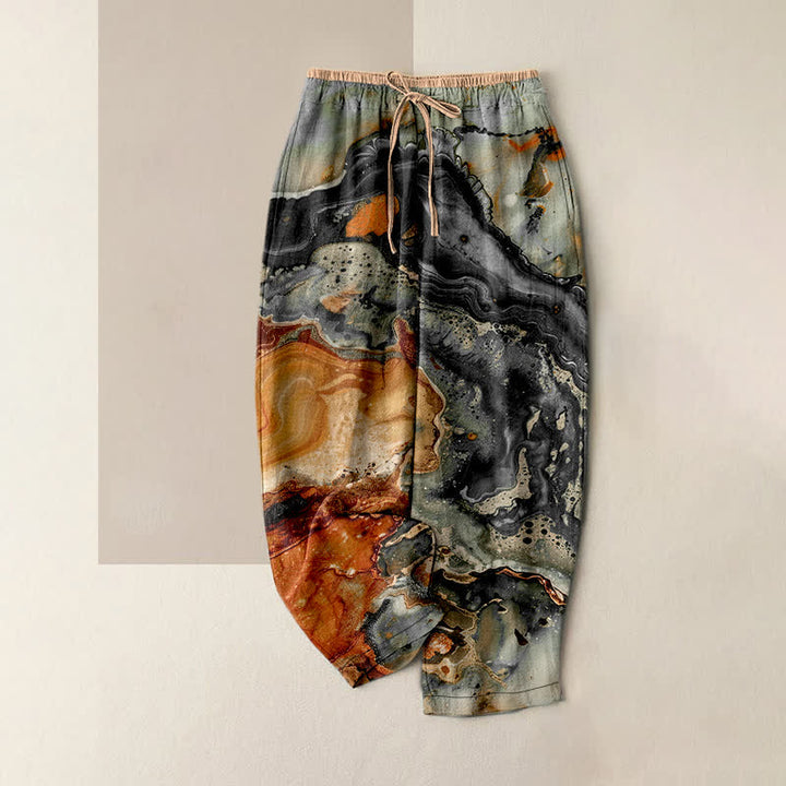 Buddha Stones Pantaloni da donna in cotone con elastico in vita e tasche, fantasia a onde effetto marmo. - Grigio tenue - US16, UK/AU20, EU48 (3XL) - image 5