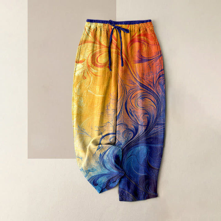 Buddha Stones Pantaloni da donna in puro cotone con elastico in vita e tasche, fantasia sfumata Sunset Swirl. - Arancia - US16, UK/AU20, EU48 (3XL) - image 0