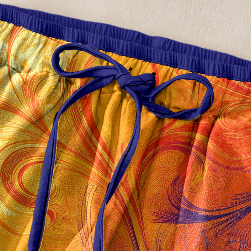 Buddha Stones Pantaloni da donna in puro cotone con elastico in vita e tasche, fantasia sfumata Sunset Swirl. - image 1