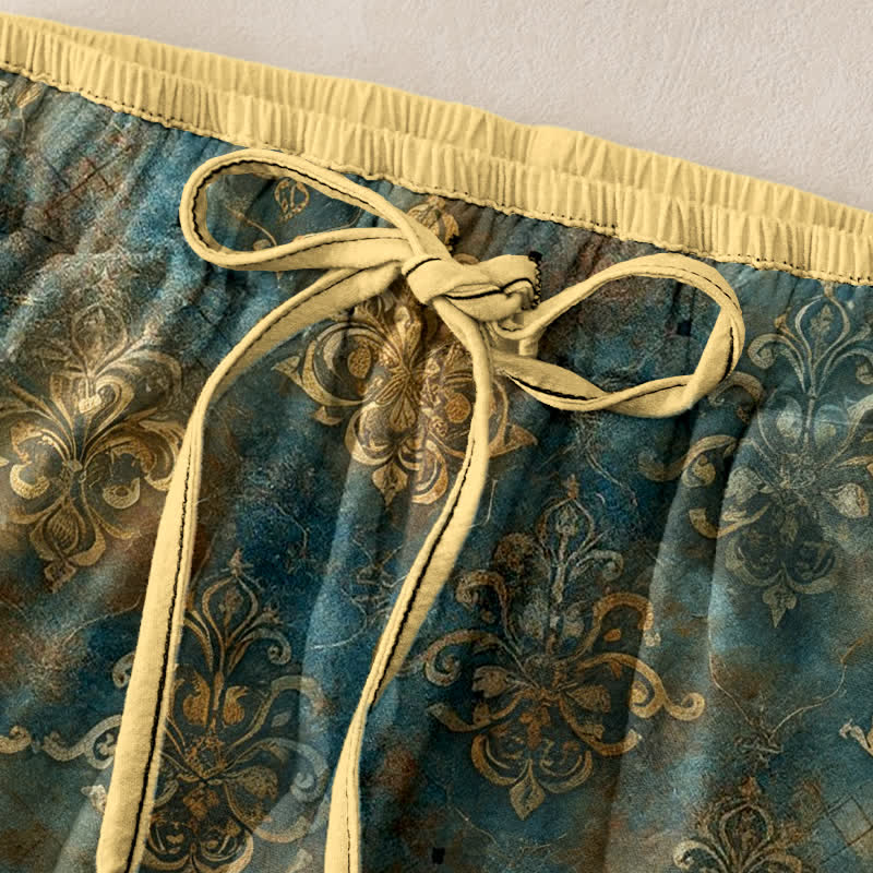 Buddha Stones Pantaloni da donna vintage con stampa damascata, elastico in vita e tasche. - image 1