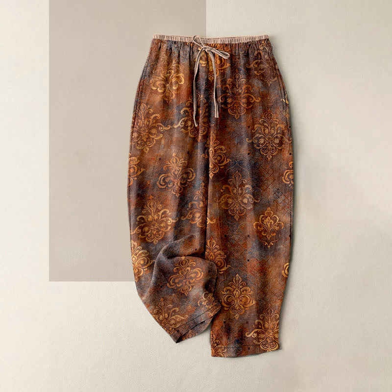 Buddha Stones Pantaloni da donna vintage con stampa damascata, elastico in vita e tasche. - Siena - US16, UK/AU20, EU48 (3XL) - image 5