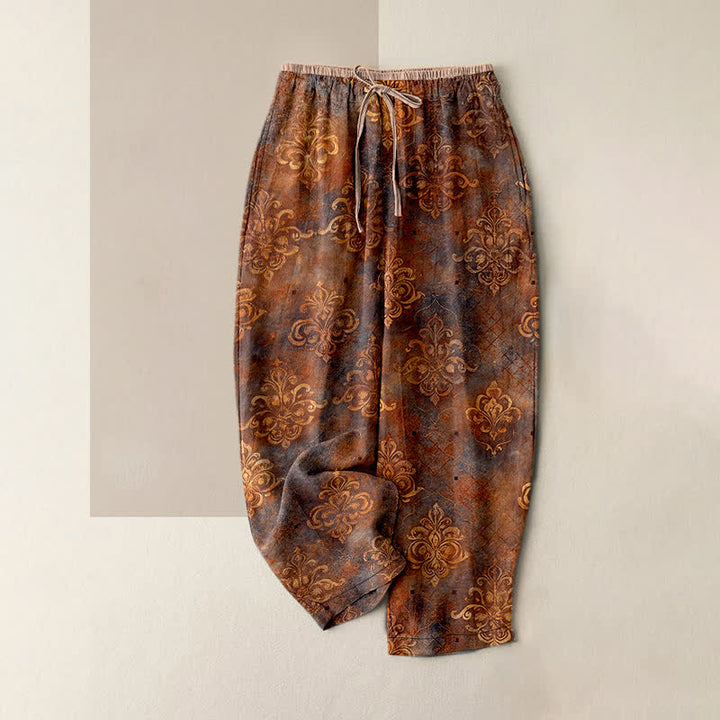 Buddha Stones Pantaloni da donna vintage con stampa damascata, elastico in vita e tasche. - Siena - US16, UK/AU20, EU48 (3XL) - image 5