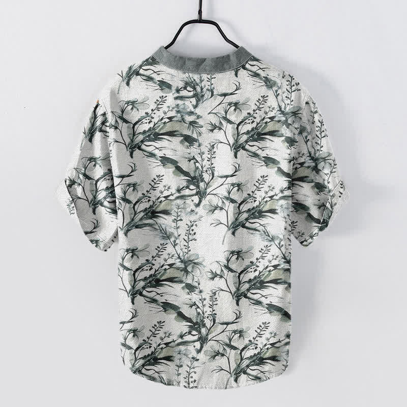 Buddha Stones Camicia da uomo a maniche corte con mezzo bottone, in puro cotone, con motivo a rametti di lavanda. - Lavanda - US/UK/AU50, EU60 (5XL) - image 1