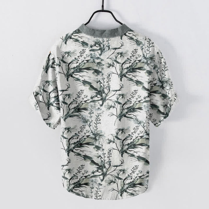 Buddha Stones Camicia da uomo a maniche corte con mezzo bottone, in puro cotone, con motivo a rametti di lavanda. - Lavanda - US/UK/AU50, EU60 (5XL) - image 1