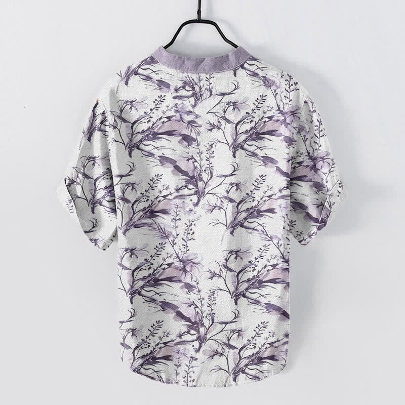 Buddha Stones Camicia da uomo a maniche corte con mezzo bottone, in puro cotone, con motivo a rametti di lavanda. - Azzurro chiaro - US/UK/AU50, EU60 (5XL) - image 4