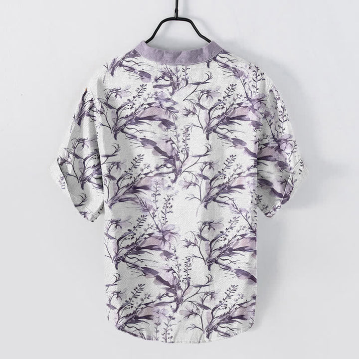 Buddha Stones Camicia da uomo a maniche corte con mezzo bottone, in puro cotone, con motivo a rametti di lavanda. - Azzurro chiaro - US/UK/AU50, EU60 (5XL) - image 4