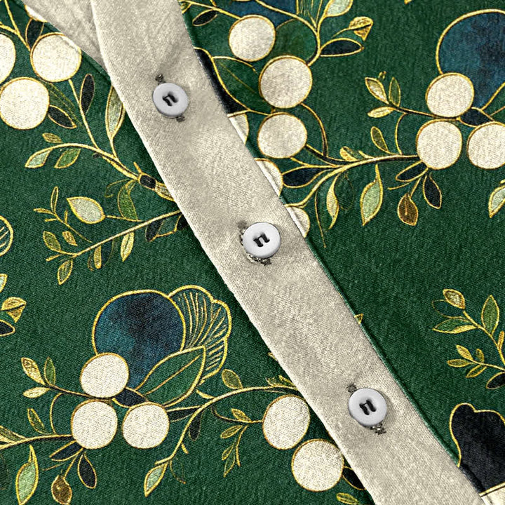 Buddha Stones Camicia da uomo a maniche corte con mezza abbottonatura, in cotone, con motivo floreale e bacche. - image 3