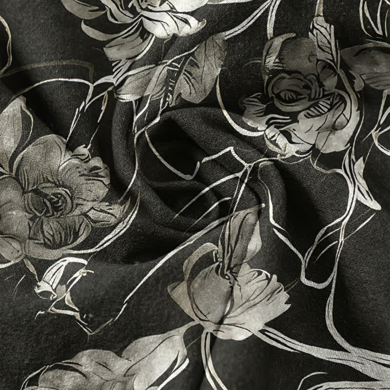 Buddha Stones Camicia da uomo a maniche corte con mezza abbottonatura, in cotone, con motivo floreale botanico e foglie. - image 4