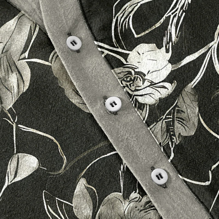 Buddha Stones Camicia da uomo a maniche corte con mezza abbottonatura, in cotone, con motivo floreale botanico e foglie. - image 3