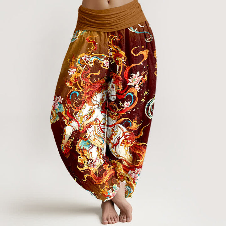 Buddha Stones Pantaloni harem da donna in puro cotone con motivo a fiamme della fenice mitologica e vita elasticizzata. - Marrone - US16, UK/AU20, EU48 (3XL) - image 8