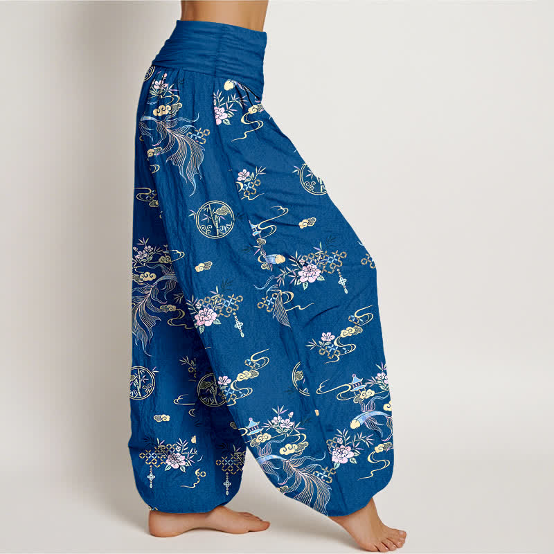 Buddha Stones Pantaloni harem da donna in puro cotone con motivo floreale "Nuvola Orientale" e vita elasticizzata. - image 2