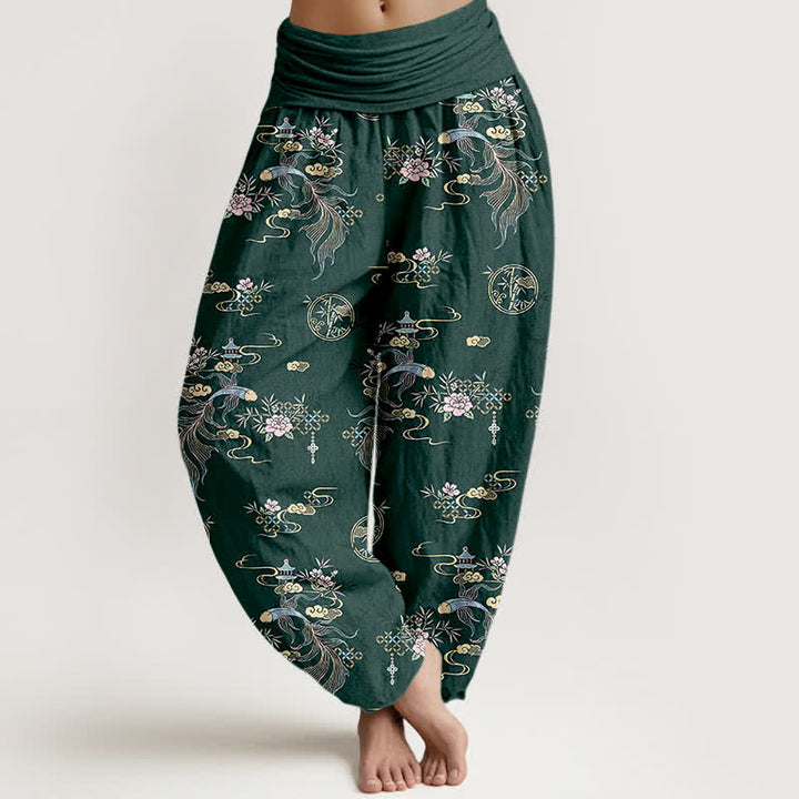 Buddha Stones Pantaloni harem da donna in puro cotone con motivo floreale "Nuvola Orientale" e vita elasticizzata. - Verde scuro - US16, UK/AU20, EU48 (3XL) - image 5