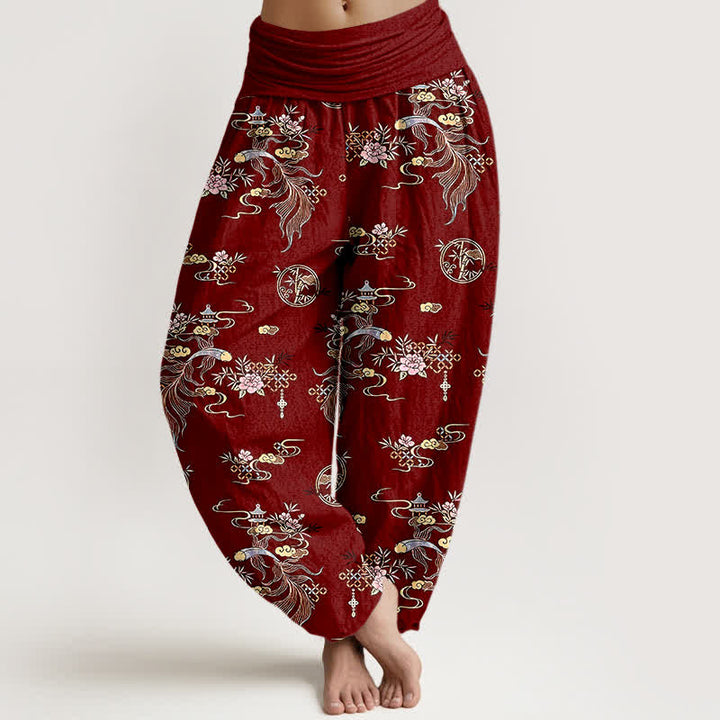 Buddha Stones Pantaloni harem da donna in puro cotone con motivo floreale "Nuvola Orientale" e vita elasticizzata. - Marrone - US16, UK/AU20, EU48 (3XL) - image 8