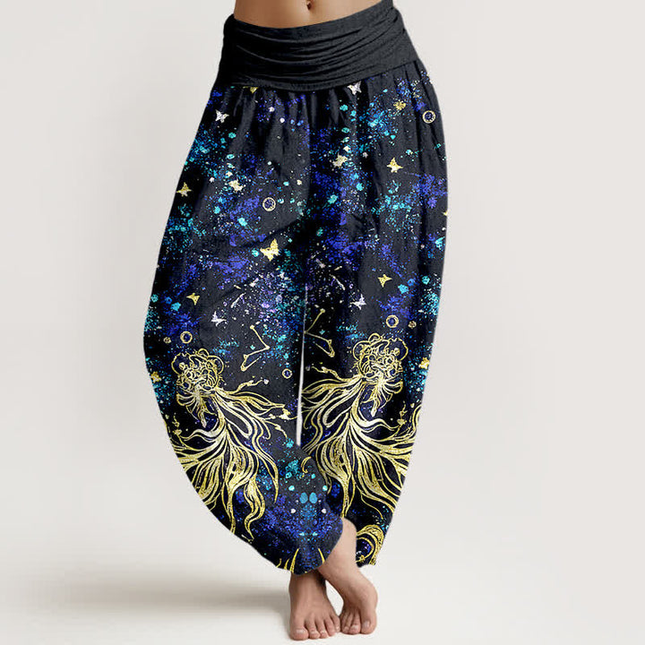 Buddha Stones Pantaloni harem da donna in puro cotone con motivo galattico a farfalle e elastico in vita. - Marina - US16, UK/AU20, EU48 (3XL) - image 0