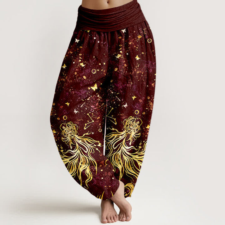Buddha Stones Pantaloni harem da donna in puro cotone con motivo galattico a farfalle e elastico in vita. - Marrone - US16, UK/AU20, EU48 (3XL) - image 5