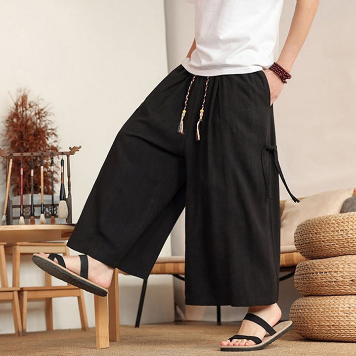 Buddha Stones Pantaloni estivi da uomo a gamba larga con elastico in vita e tasche. - image 12