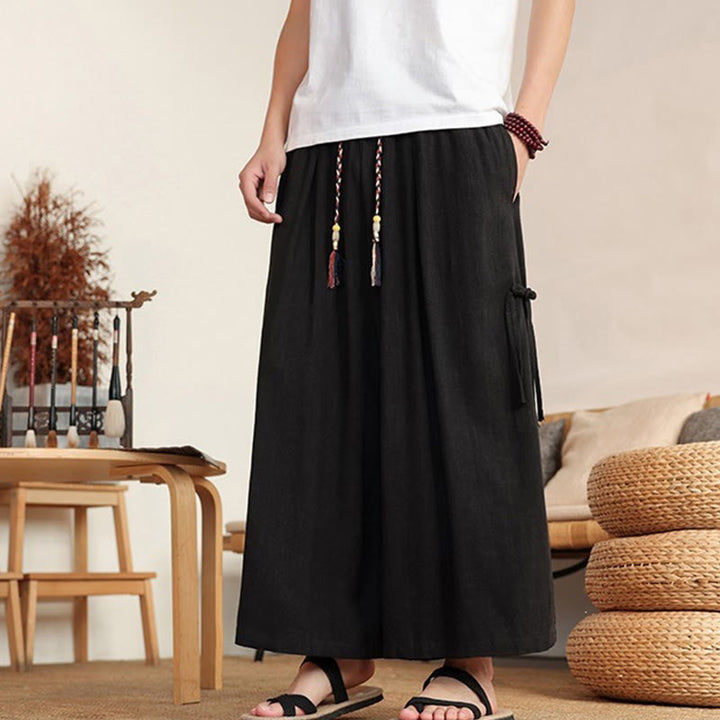 Buddha Stones Pantaloni estivi da uomo a gamba larga con elastico in vita e tasche. - image 16