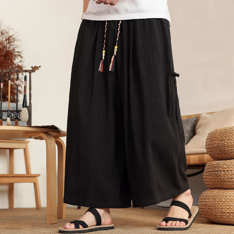 Buddha Stones Pantaloni estivi da uomo a gamba larga con elastico in vita e tasche. - image 14