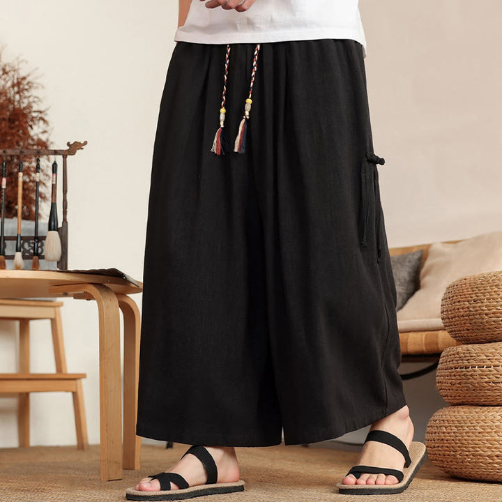 Buddha Stones Pantaloni estivi da uomo a gamba larga con elastico in vita e tasche. - image 14