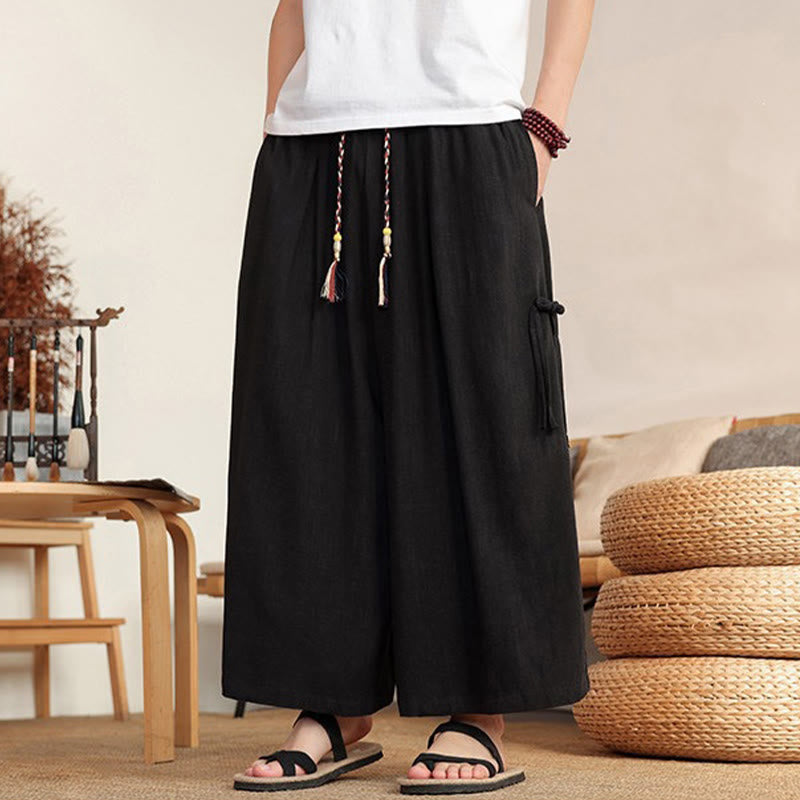 Buddha Stones Pantaloni estivi da uomo a gamba larga con elastico in vita e tasche. - Nero - US/UK/AU46, EU56 (5XL) - image 9