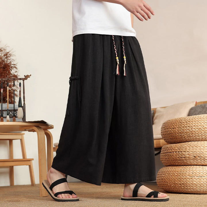 Buddha Stones Pantaloni estivi da uomo a gamba larga con elastico in vita e tasche. - image 11
