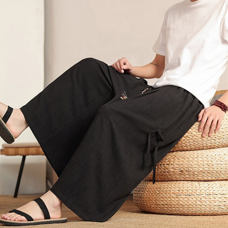 Buddha Stones Pantaloni estivi da uomo a gamba larga con elastico in vita e tasche. - image 17