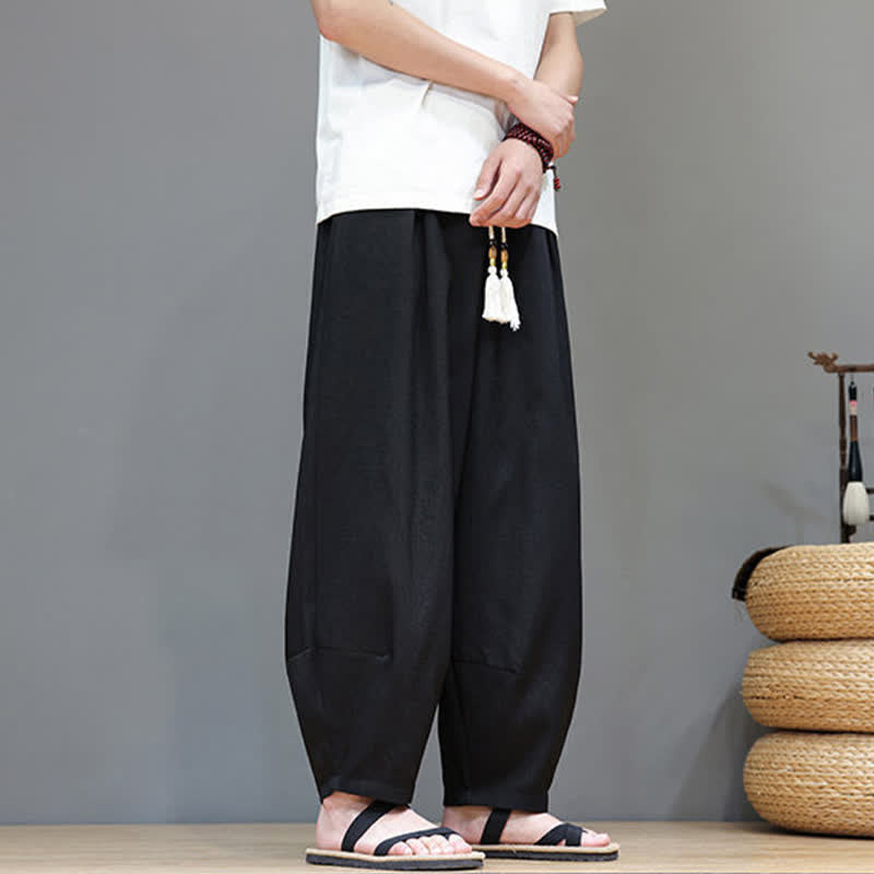 Buddha Stones Pantaloni harem da uomo estivi in ​​tinta unita con coulisse e vita elasticizzata, con tasche. - image 27
