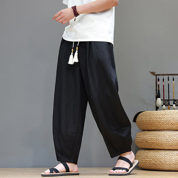 Buddha Stones Pantaloni harem da uomo estivi in ​​tinta unita con coulisse e vita elasticizzata, con tasche. - image 21