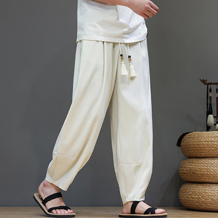 Buddha Stones Pantaloni harem da uomo estivi in ​​tinta unita con coulisse e vita elasticizzata, con tasche. - image 17