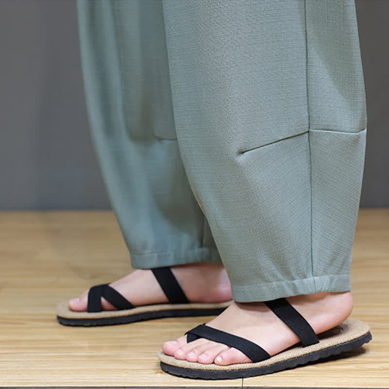 Buddha Stones Pantaloni harem da uomo estivi in ​​tinta unita con coulisse e vita elasticizzata, con tasche. - image 9