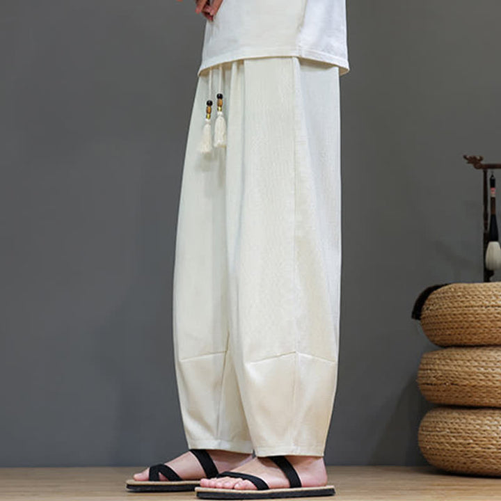 Buddha Stones Pantaloni harem da uomo estivi in ​​tinta unita con coulisse e vita elasticizzata, con tasche. - image 18